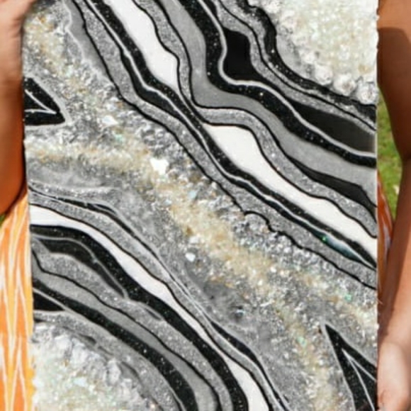 Silver and Black- Geode art piece (Resin) - Picture 4 of 8